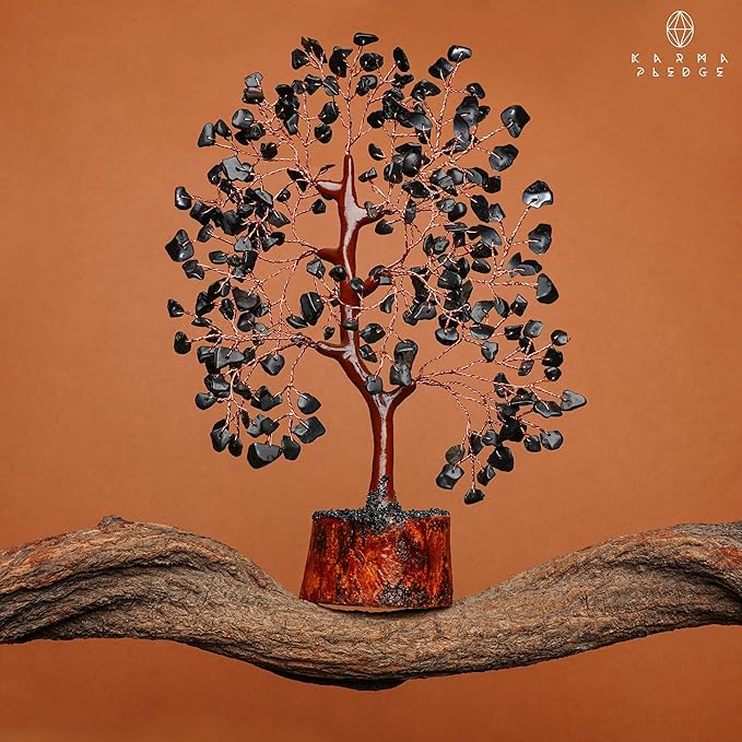 KARMAPLEDGE Black Obsidian Healing Crystal Tree Spiritual Gifts for Women, Handmade Home & Office Decor, Chakra Tree of Life Bring Positive Energy, Good Luck, Money, Yoga, Reiki Healing, for Dad