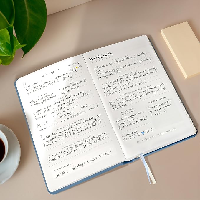 FINDING BALANCE Mental Health Journal β 6-Month Daily Journal with Prompts for Mindfulness, Self-Care & Healing β Anxiety & Depression Relief β Blue Hardcover