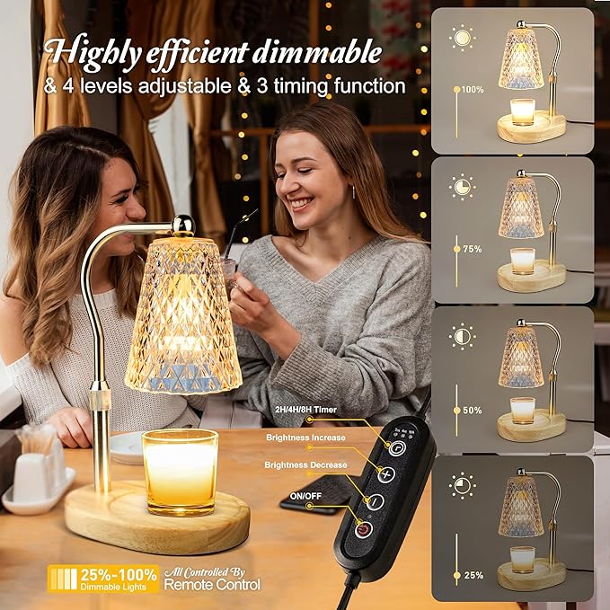 Candle Warmer Lamp with Timer, Adjustable Candle Warmer Lamp with 1 Bulbs,2/4/8-Hour Timing Function,4-Level Dimmable, Adjustable Height