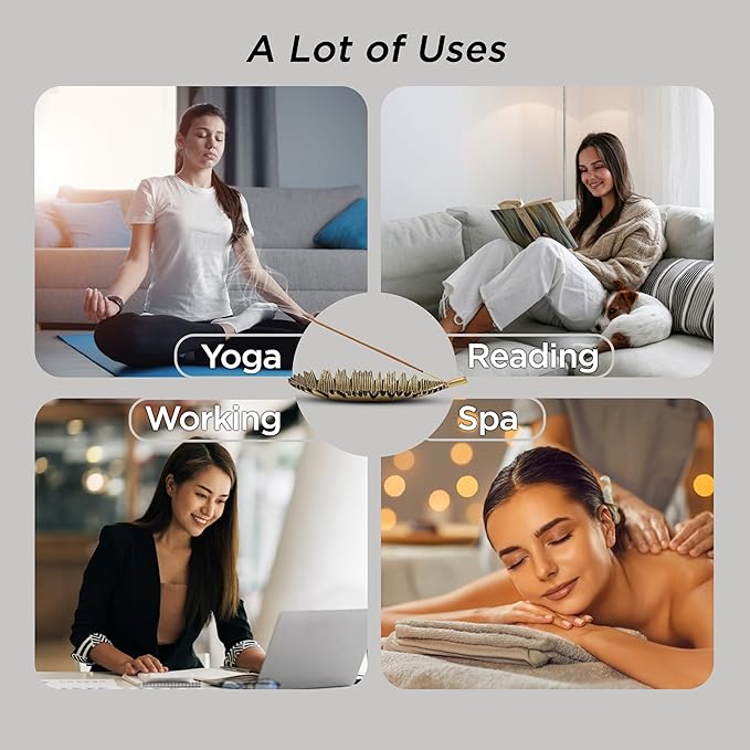 Raajsee Incense Holder Set with Nag Champa Incense Sticks 15gm, Leaf Insense-Stick Holder, Brass Incense Burner,Modern Stick Incente Holder for Yoga, Meditation,Home Décor Size 10x4 inches GOLD