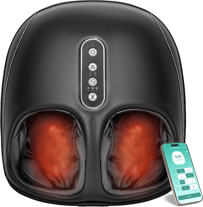 Nekteck Shiatsu Foot Massager with Heat, Foot Massager Machine for Plantar Fasciitis, Neuropathy Pain, Deep Kneading, Air Compression, Remote APP Control, Gifts for Her Him, Fits Up to 13"