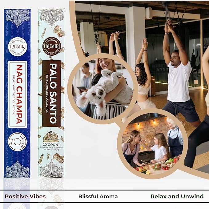 Trumiri Incense Sticks - Combo Pack of 35 Insence-Sticks - 15 Nag Champa + 20 Palo Santo - Insenses - Insents - Incents - Inscense - Incence - Incienso - All Natural Incense Sticks