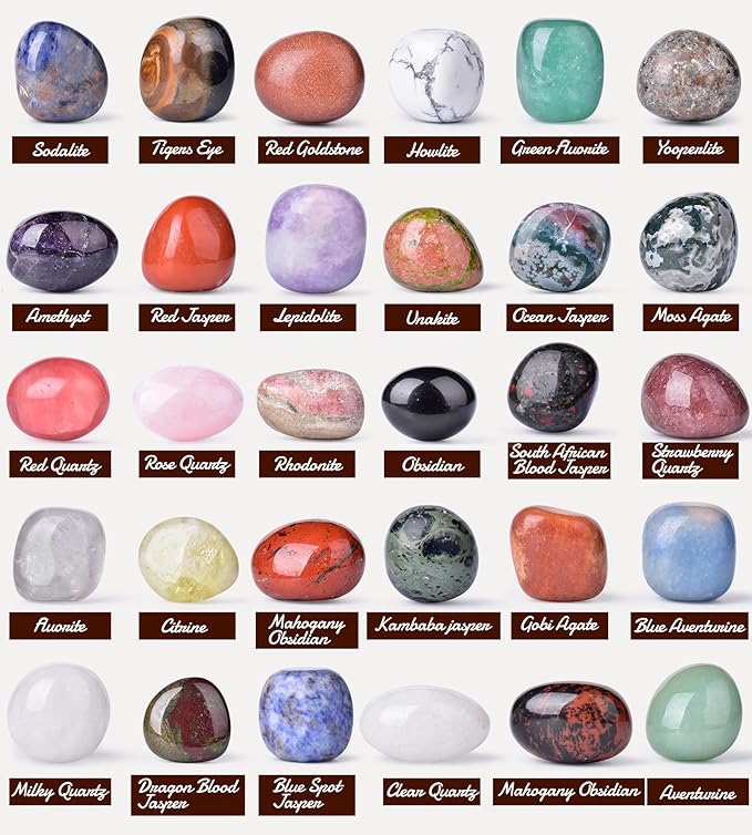 Polished Stone Set Mixed Crystals, 1.2" - 2.5 lbs, 25 Types of Extra Large Size Tumbled Gemstones and Crystals Bulk for Healing, Reiki, Meditation, Witchcraft