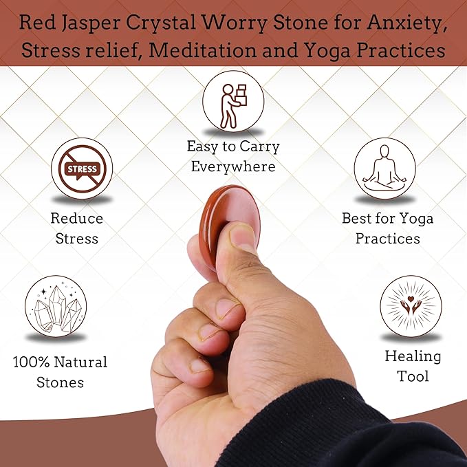 Red Jasper Worry Stone – Crystal Thumb Worry Stones for Anxiety, Stress – Relaxing and Soothing Balance Stones for Meditation, Stress Relief – Healing Stones and Crystals for Men and Women