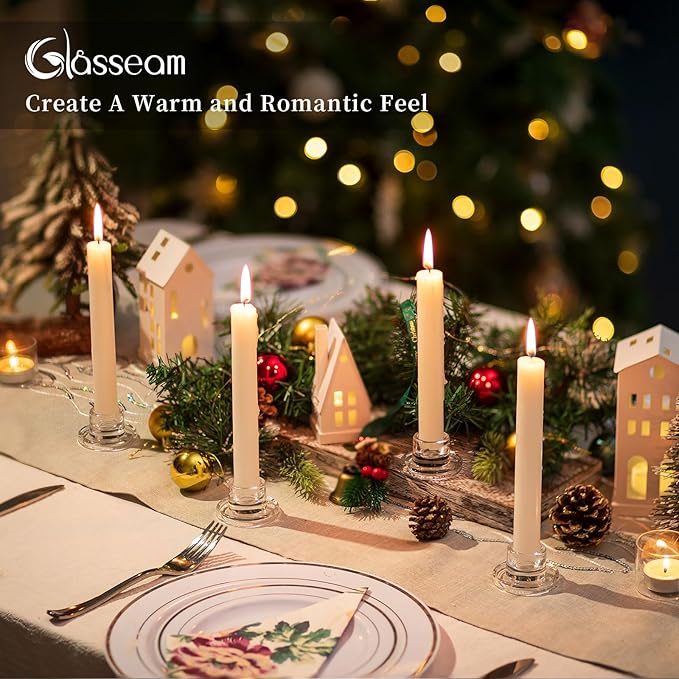 Glasseam Glass Tapered Candlestick Holders: Small Taper Candle Holders Set of 4 Clear Candle Sticks Holder for Table Centerpiece Short Modern Candle Holder for Wedding Christmas Home Decoration