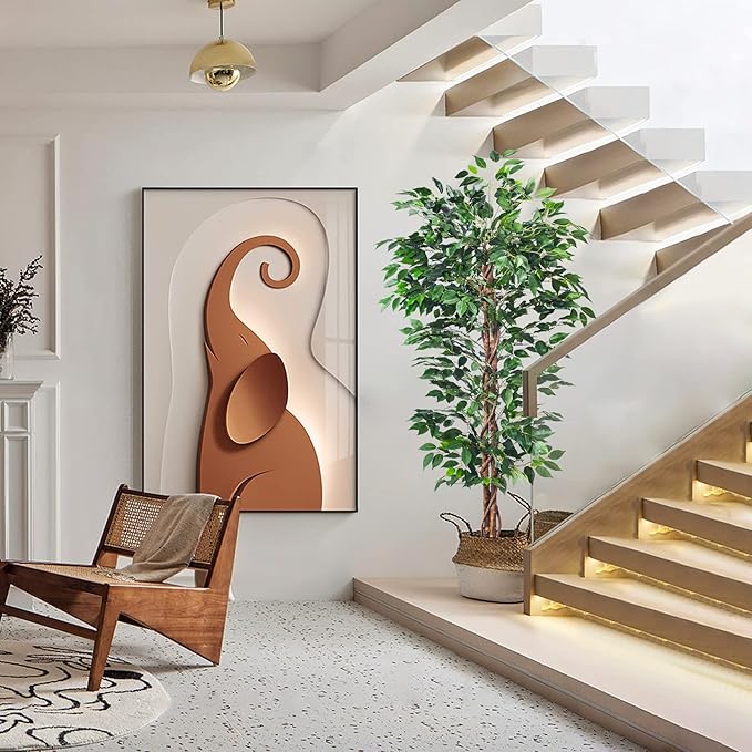 Artificial Ficus Tree 5FT Faux Silk Plants with Sturdy Plastic Nursery Pot,Fake Ficus Trees for Home Office Farmhouse Indoor Outdoor Decor Perfect Housewarming Gift (5FT-2Packs)