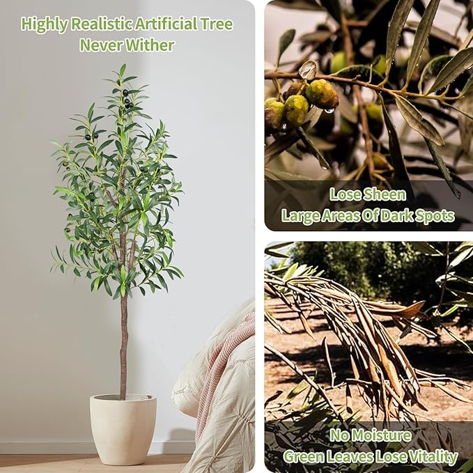 Artificial Olive Tree 5FT Tall Faux Silk Plant 60inch Fake Olive Tree with Trunk and Lifelike Fruits for Home Office Decor Indoor 1pack
