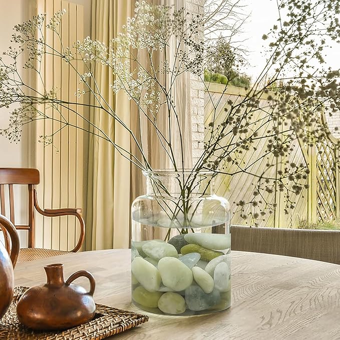 5lbs Pebbles for Indoor Plants, 1-2 Inch Jade High Polished River Rocks Outdoor Decorative Stones Vase Filler Fish Tank Aquariums Landscaping Garden Outdoor and Indoor DIY