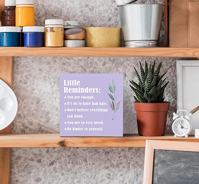 SRADMO Inspirational Little Reminders Wood Box Sign Desk Decor, Inspirational Desk Decor, College Motivational Positive Affirmation Gifts Box Sign For Office Home Dorm Tabletop Decoration(Purple)