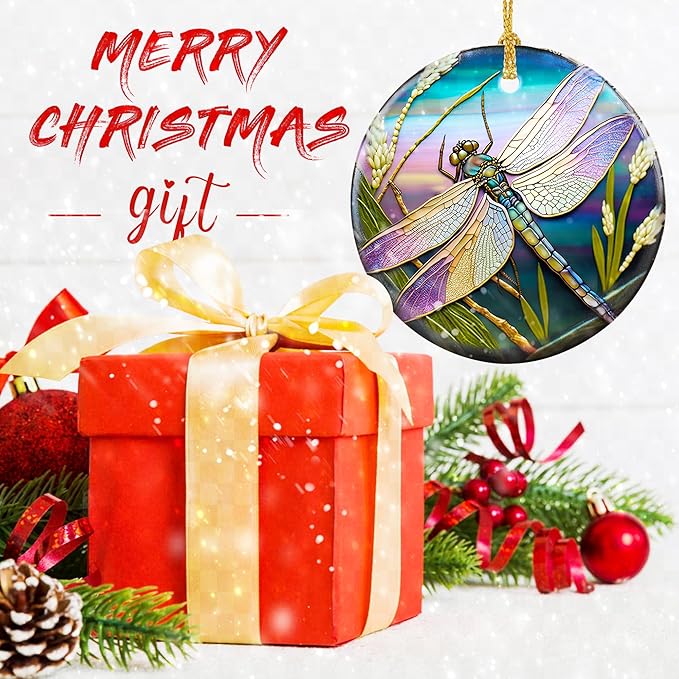 Touber Dragonfly Hanging Ornament - Christmas Tree Decor for Dragonfly Lovers - Pattern C
