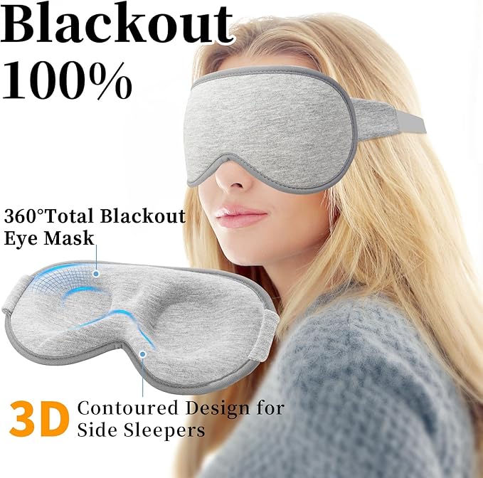 3D Sleep Mask for Men&Women, 2 Pack Contour Eye Masks for Sleep, Side Sleeping Mask for Men&Women, Blackout Eye Mask for Sleeping Eye Mask, Airplane Travel Essentials for Men, Meditation Black & Gray