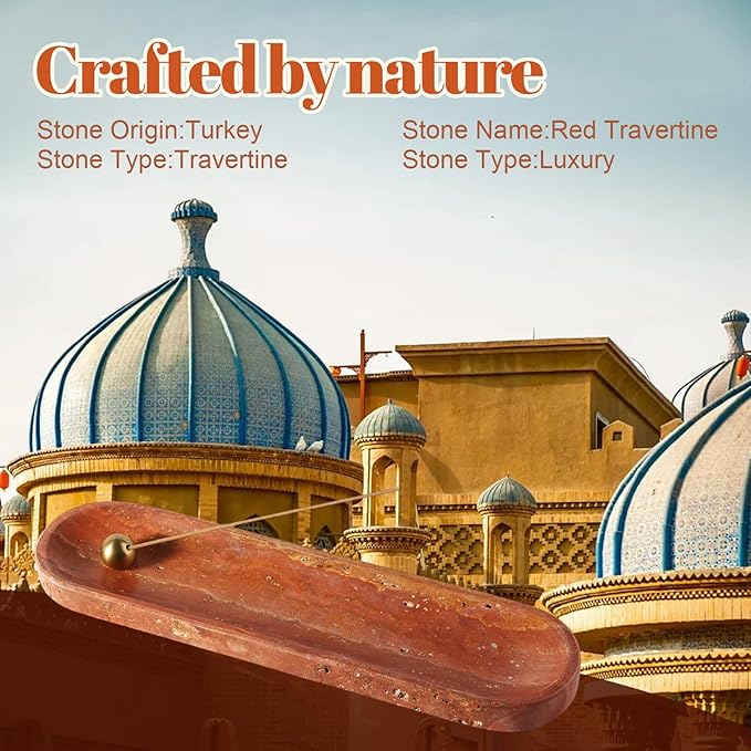 Koville Red Travertine Incense Holder, Incense Holder for Sticks, Natural Stone Incense Burner Ash Catcher for Meditation Yoga SPA, Balsam Fir/Palo Santo/Sage/Cone, Home Table Decor