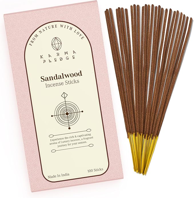 Sandalwood Incense Sticks Hand Dipped 100 Sticks with Natural Herbs & Aromatic Ingredients, Burn Time 45 to 60 Minutes, Incense for Positivity, Yoga, Meditation, Relaxation, Gift for Women