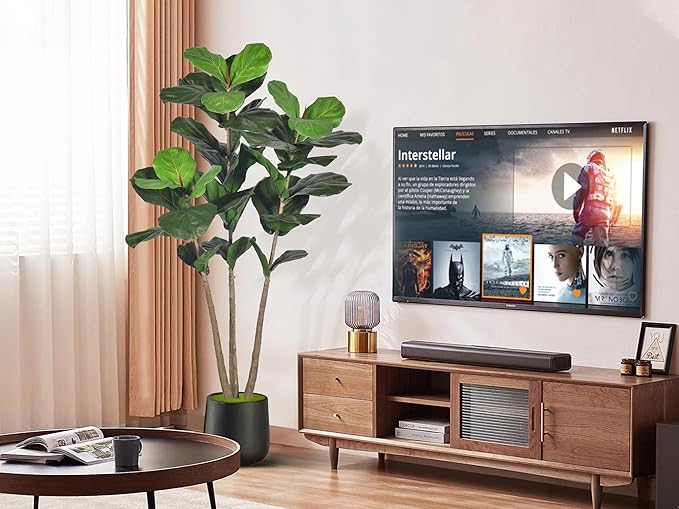 Artificial Fiddle Leaf Fig Tree, 5Ft Faux Floor Plants Fake Tropical Tree with Pot for Indoor Outdoor Office House Living Room Home Decor