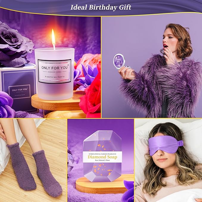 14PCS Birthday Gifts for Women ,Mom, Wife, Girlfriend, Sister, Her- Self Care Gifts Get Well Soon Gifts Basket for Women Lavender Relaxing Spa Gifts Care Package w/ Blanket Mothers Day Gifts for Mom