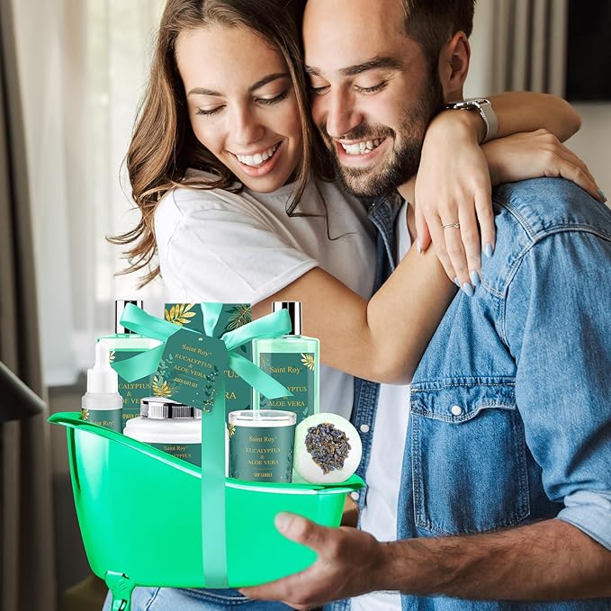 Spa Gift Basket Luxury bath and body Basket, Christmas Gifts for Women Her him, Bath Baskets for Women, 8 pcs Eucalyptus Aloe Spa shower gift, Birthday Gifts bath kit, Halloween gift Spa Kit