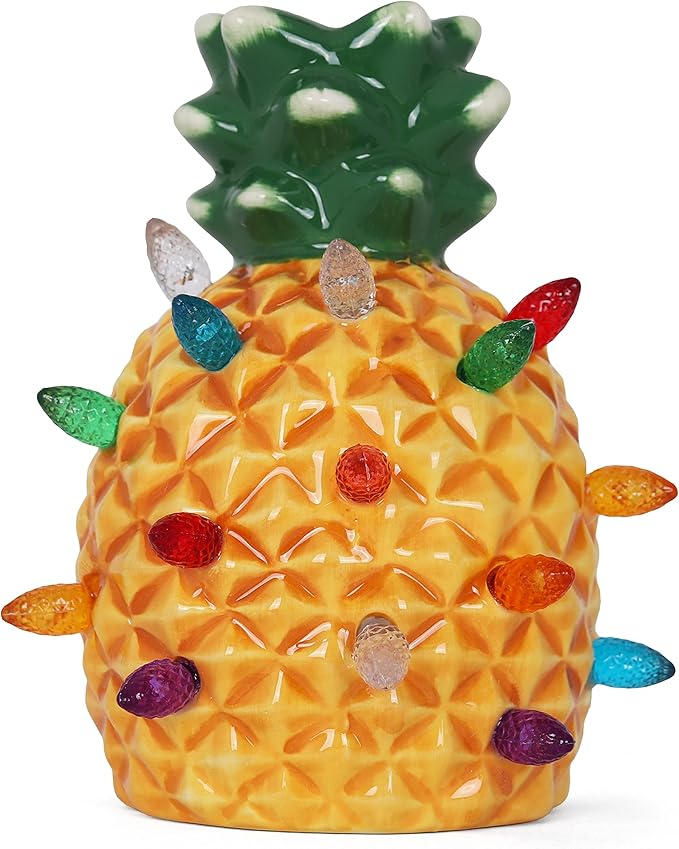 Milltown Merchants Ceramic Night Light - Plugin Vintage Tree with Lights - Mini Decorative Tree (Pineapple)