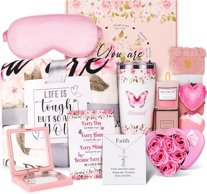 14PCS Christian Gifts for Women Faith, Inspirational Gifts for Women,Spiritual Religious Catholic Baptism Gifts,Get Well Soon Gifts w/ Blanket Mothers Day Gifts for Mom Wife, Girlfriend,Sister