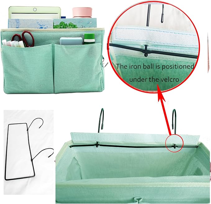 2-Pack Bedside Caddy Bedside Hanging Storage Basket Multi-Function Organizer Caddy for Bunk and Hospital Beds Dorm Rooms Bed Rails, Can be Placed Glasses Books Mobile Phones(2pcs Green)