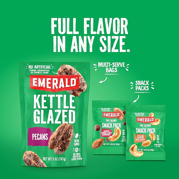 Emerald Nuts, 100 Calorie Packs, 7 Count, Salt & Pepper Cashews, 4.34 Oz