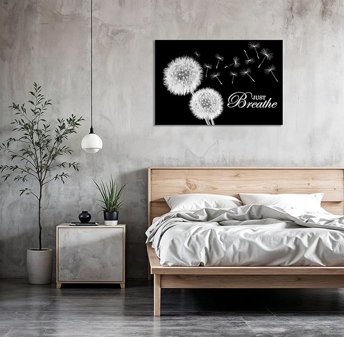 SKASNFAI Zen Wall Decor Motivation Dandelion Just Breathe Canvas Print Artwork Motivation Positive Wall Art for Inspirational Quotes Yoga Room (12L x 16W)