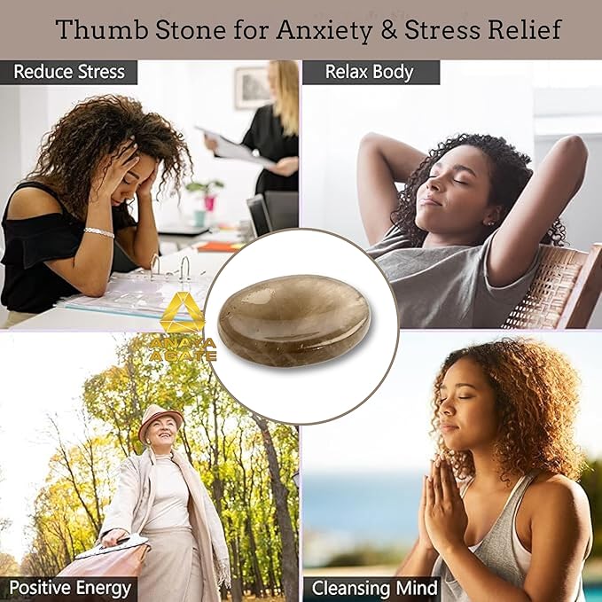Smoky Quartz Worry Stones – Crystal Thumb Worry Stone for Anguish, Stress – Relaxing and Soothing Balance Stones for Meditation, Stress Relief – Healing Stones and Crystals for Men and Women