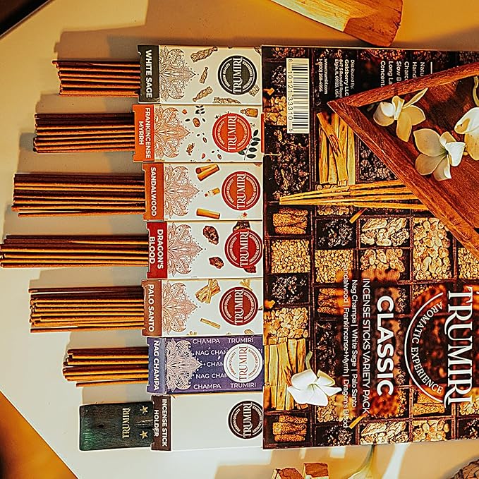 Classic Incense Sticks - Total 120 Insence-Sticks (20 Insense x 6 Inscents) - Inciensos Aromaticos Para La Casa Incents with Nag Champa Sage Palo Santo Frankincense Sandalwood Inscents-Sticks + Holder