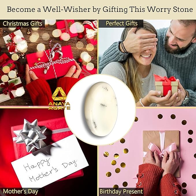 Dendritic Agate Worry Stones – Crystal Thumb Worry Stone for Anguish, Stress – Relaxing and Soothing Balance Stones for Meditation, Stress Relief – Healing Stones and Crystals for Men and Women