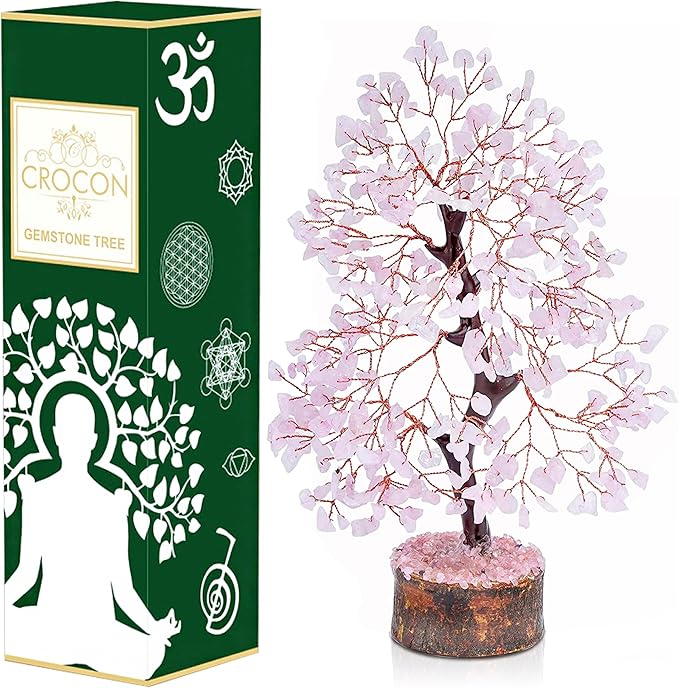 Rose Quartz Crystal Tree of Life Pink Room Decor & Healing Crystals Cute Desk Accessories Spiritual Birtdhay Gifts for Women House Warming Gifts New Home Decor for Mom Sister & Girlfriend