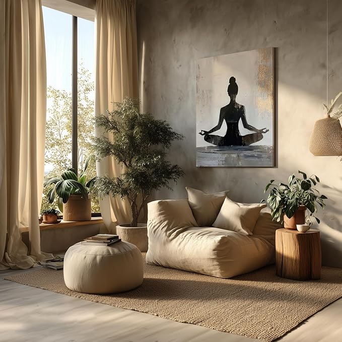 GELDSTEI Framed Zen Wall Art, Modern Yoga Girl Canvas Painting, Tranquil Meditation Wall Decor, Spiritual Aesthetic Picture, Calming Mindfulness Poster Prints for Living Room Spa Yoga Studio 12"x16"
