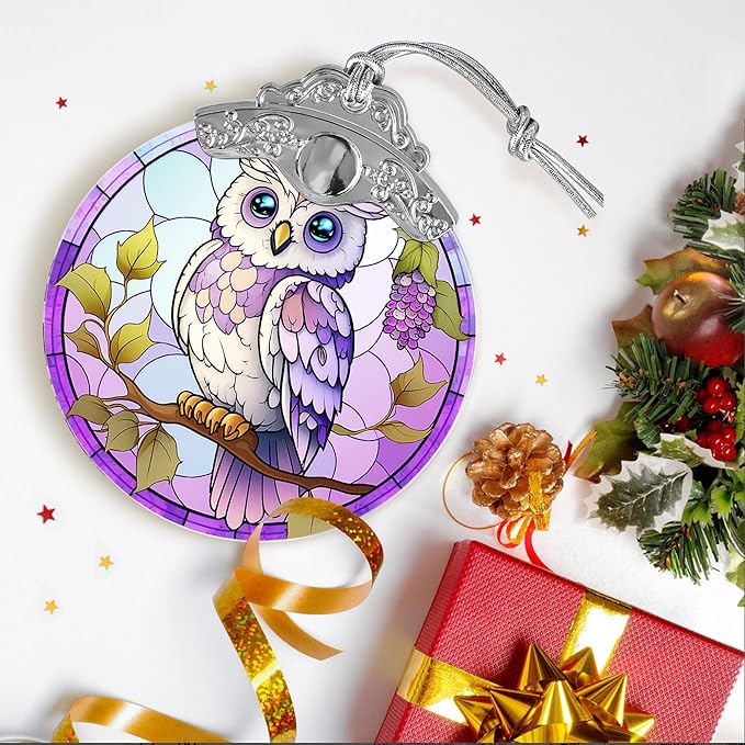 Stained Glass Suncatcher Owl Ornament for Christmas, Holidays, Tree Decor, and Home - Owl Gifts