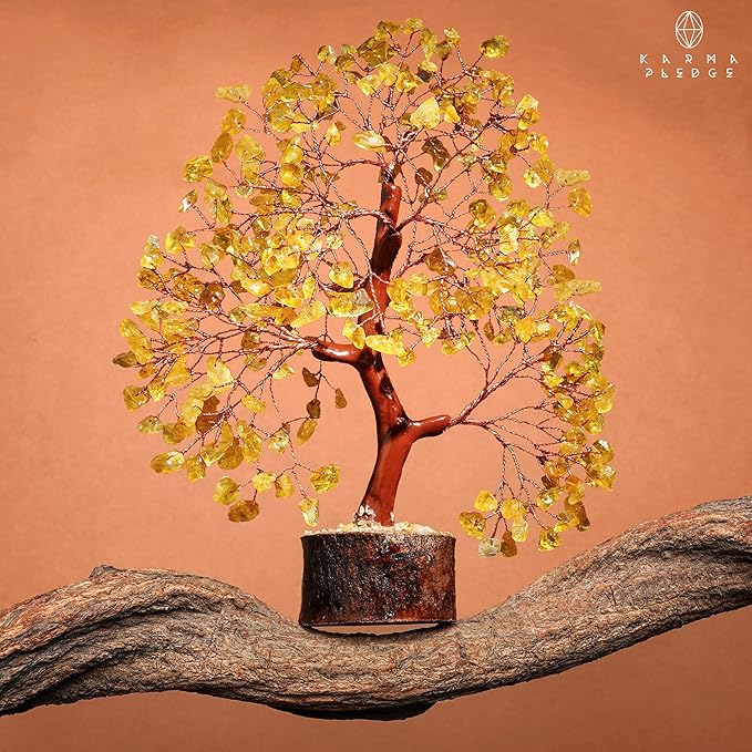 KARMAPLEDGE Crystal Tree Gifts for Women, Chakra Healing Citrine Crystals Handmade Tree of Life for Home and Office Desk Decoration, Reiki Healing, Good Luck, Positive Energy, Money, Birthday Gifts