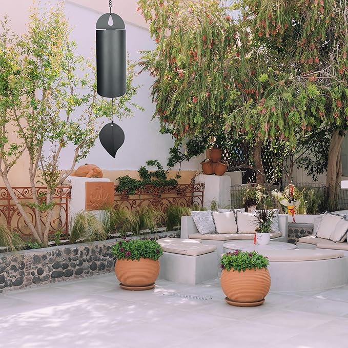 Unique Serenity Bell with Deep Resonance - Large Deep Tone Wind Chimes for Outside - Memorial Wind Chime for Outdoors - Amazing Grace Wind Bells with Mute Mode - Handcrafted Steel Wind Chimes - Black