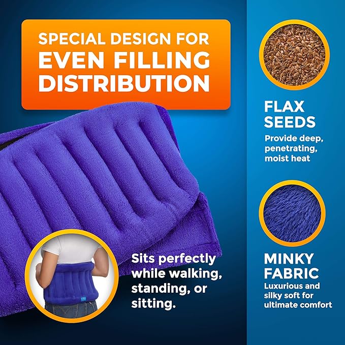 Microwavable Extra Large Heating Wrap for Lower Back, Waist, Stomach, and Shoulder – Moist Heat Therapy Pad for Instant Pain Relief in Case of Aches, Muscle Spasms, Slipped Discs, and Surgery Recovery