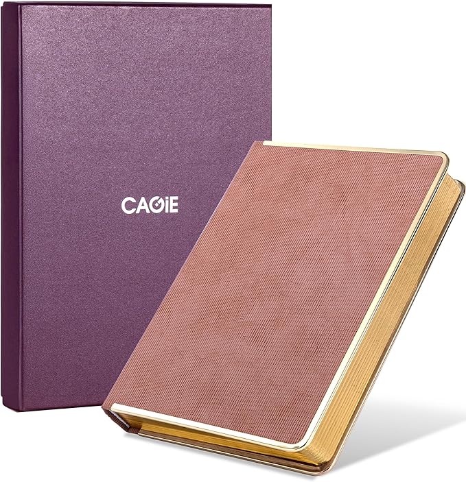 CAGIE Elegant Gold-Edged Journal for Women โ Aesthetic Vegan Leather A5 Notebook, 256 Pages 100GSM Thick Paper Hardcover Diary, Gift Journals for Writing