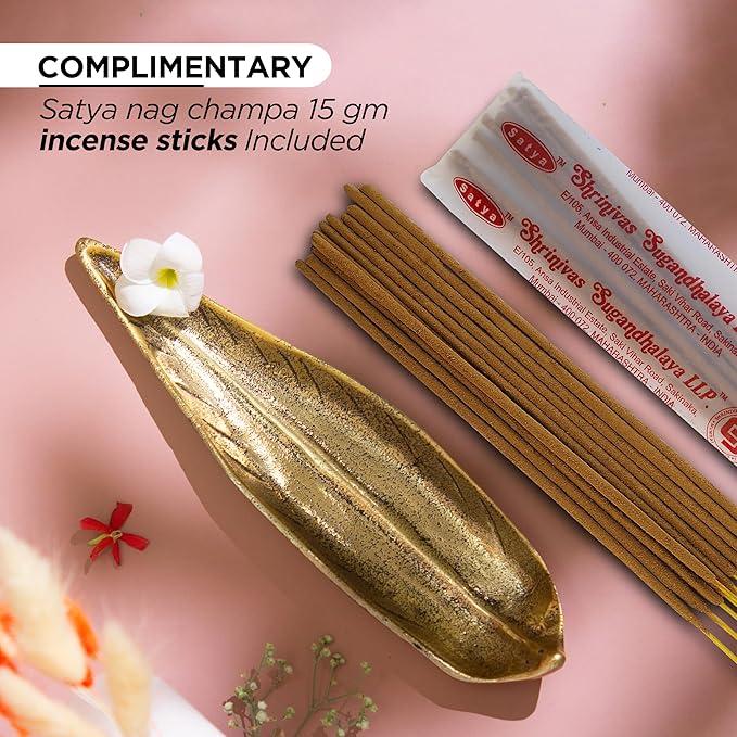Raajsee Incense Holder Set with Nag Champa Incense Sticks 15gm,Curve Leaf Incense Stick Burner, Brass Incense Burner,Modern Stick Incense Holder for Yoga, Meditation,Home Décor Size 10x3 inch