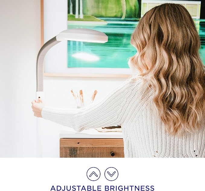 Verilux SmartLight Full Spectrum LED Modern Floor Lamp with Adjustable Brightness, Flexible Gooseneck and Easy Controls - Reduces Eye Strain and Fatigue - Ideal for Reading, Artists, Craft (White)
