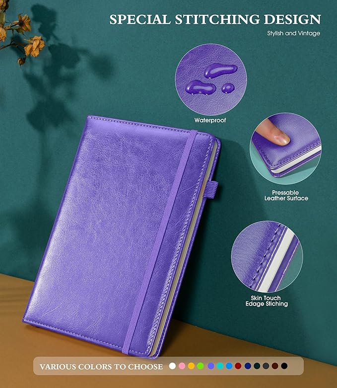 Lined Journal Notebook for Writing, A5 100 GSM Thick Paper, Leather Hardcover Journal for Woman Men, Travel Journal Diary 160 Pages(5.75'' X 8.38''Purple)
