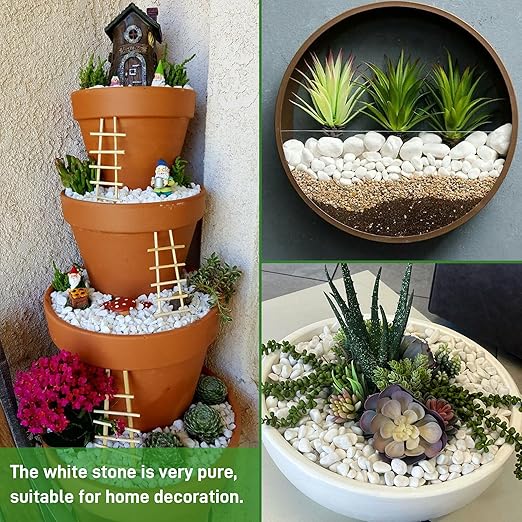 12Lb White Rocks for Plants, 1/4"-3/4" White Pebbles, Decorative Stones for Vases, Small Aquarium Gravel for Fish Tank Garden Rocks for Potted Plants & Home Decor