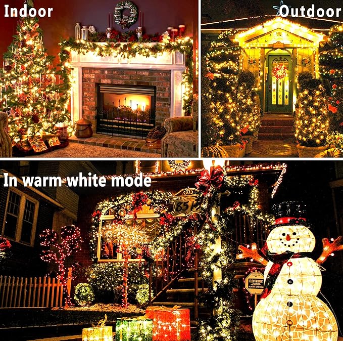 KNONEW 472FT 1200 Christmas Lights Outdoor Clear Wire Color Changing String Lights with 11 Modes & Timer Dimmable Fairy Light for Xmas Tree Roof Yard Wedding Decorations(Warm White to Multicolor)