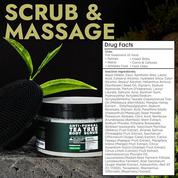 Foot Scrub with Tea Tree Oil | Callus Remover For Feet | Exfoliating Scrub with Salicylic and Glycolic Acid for Dead Skin, Athleteβs Foot, Warts, Corns, Rashes, Foot Odor, Insect Bites and Foot Care