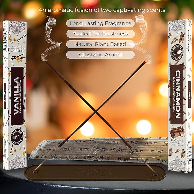 Trumiri Incense Sticks - Combo Pack of 40 Insence-Sticks - 20 Vanilla + 20 Cinnamon - Insenses - Insents - Incents - Inscense - Incence - Incienso - All Natural Incense Sticks