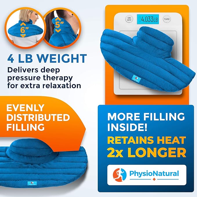 Weighted Neck and Shoulder Wrap - Instant Relief for Tension and Stress, Migraines, Headaches, Aches, Spasms, Arthritis, Stiffness - Deep, Penetrating Muscle Relaxation with Herbal Aromatherapy