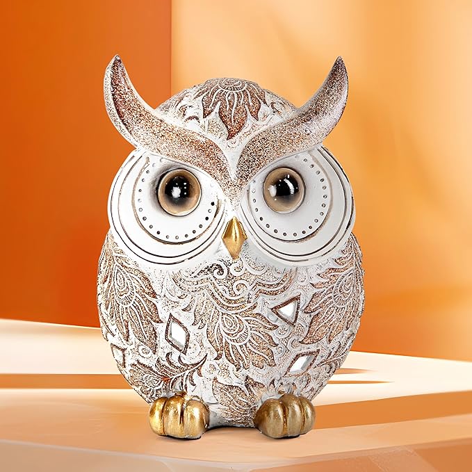 Owl Statue and Figurine for Home Decor Accents Adorable Owl for Shelf Bookshelf Bedroom Living Room Office Table Desk Modern Decorations Animal Sculpture for Birds Lovers