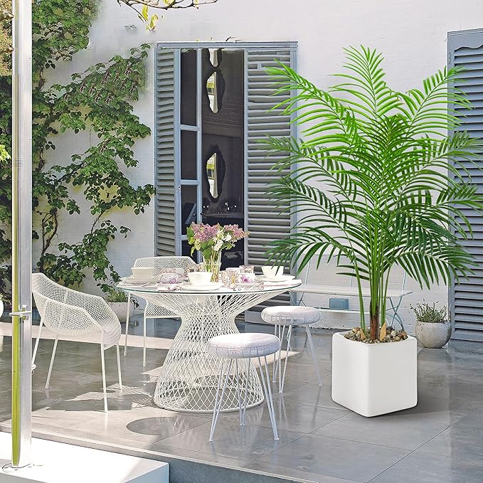 Artificial Palm Tree Plant 6FT Tall Fake Tropical Palm Tree in Pot, Real Bark Design Faux Areca Palm Tree for Home Office Living Room Bedroom Farmhouse Modern Indoor Outdoor Topiary Tree (18 Trunks)