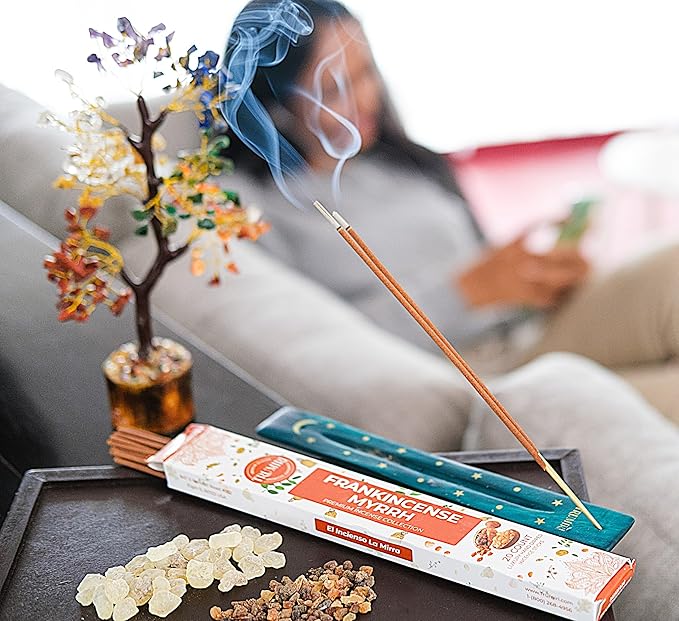 Trumiri Incense Sticks - 120 Insence-Sticks (20 Insense x 6 Incents) - Incienso Inscents-Sticks with Dragon Blood Frankincense Myrrh Benzoin Amber Copal Resin and Camphor Alcanfor + Incense Holder