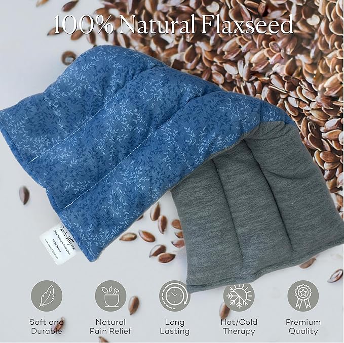 SacksyThyme Microwave Heating Pad for Back, Neck, Menstrual Cramps, Shoulders, Leg Pain Relief - Hot Moist Microwavable Therapy Pack - Blue Unscented Flaxseed Heat Pad Made in USA (Size: 18” x 7”)