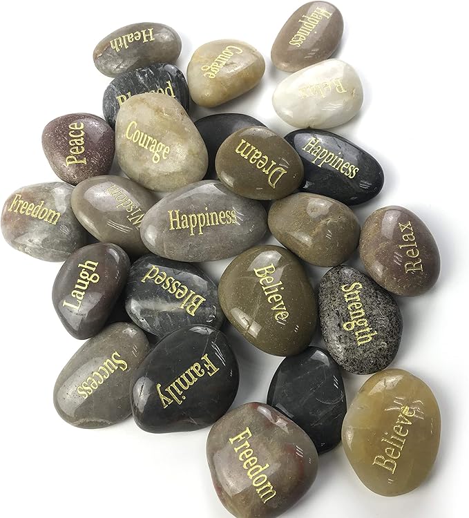 24pcs Engraved Inspirational Stone,Gift Healing Zen Therapy Pocket Hope Thanks Stone With Inspiring Prayer Words,Blessing Stones.