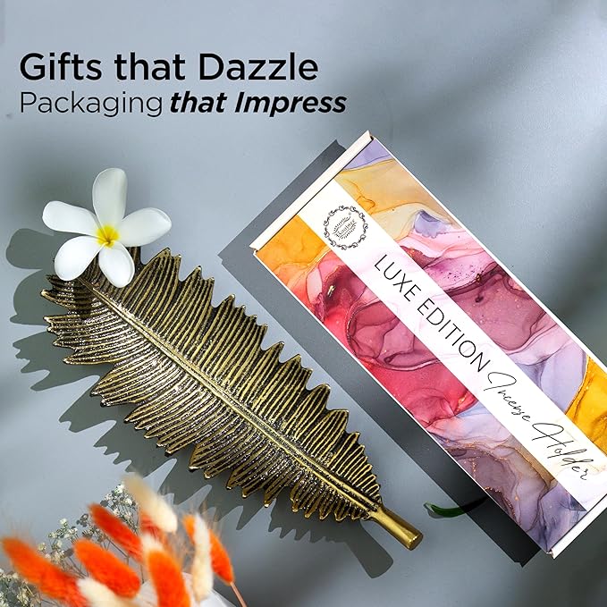 Raajsee Incense Holder Set with Nag Champa Incense Sticks 15gm, Leaf Insense-Stick Holder, Brass Incense Burner,Modern Stick Incente Holder for Yoga, Meditation,Home Décor Size 10x4 inches GOLD