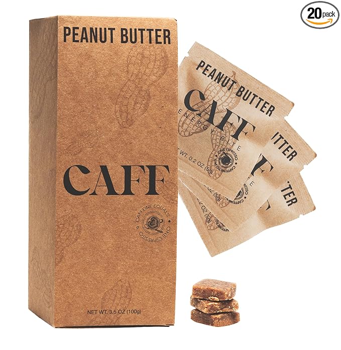 CAFF All Natural Energy Bites - Caffeinated Peanut Butter Bite for Energy Boost - 65mg Caffeine Peanut Butter Bars โ 20 Calorie Organic Caffeine Snacks - Gluten-Free, Keto (20 Bites)